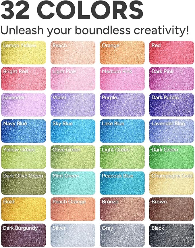 JusArt 32 Colors Glitter Markers, Glitter Paint Pens Sparkly and Shiny - Image 2