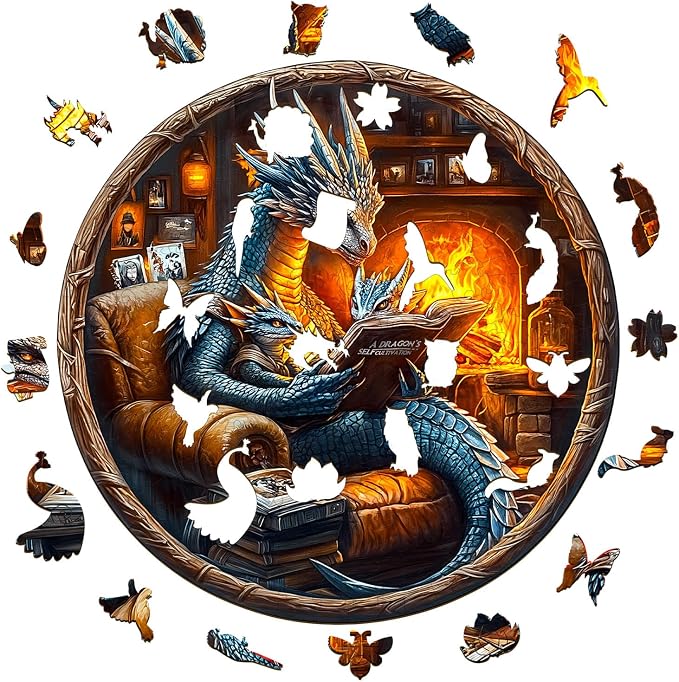 Wooden Puzzles for Adults, Dragon Family Night Reading Wooden Jigsaw Puzzle 450 - Image 2