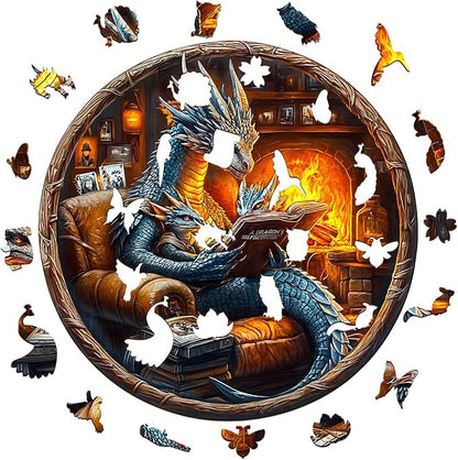 Wooden Puzzles for Adults, Dragon Family Night Reading Wooden Jigsaw Puzzle 450 - Image 2