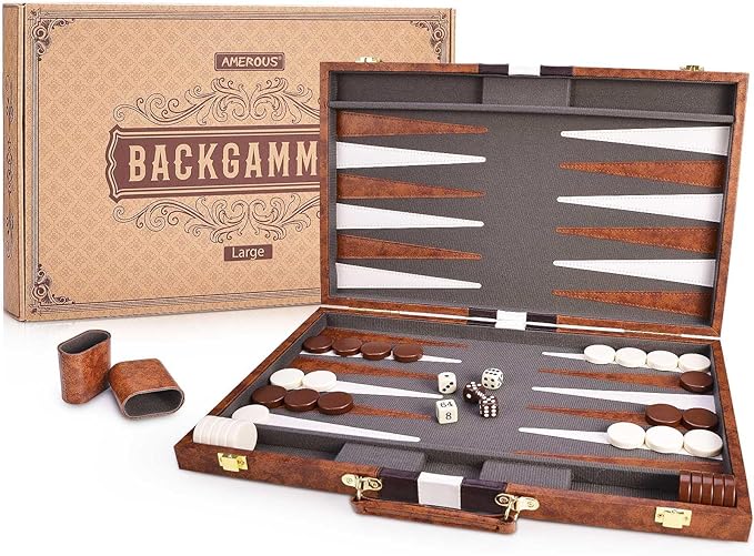 AMEROUS Backgammon Set, 18 Inches Classic Board Game withLeather Case, Folding by AMEROUS