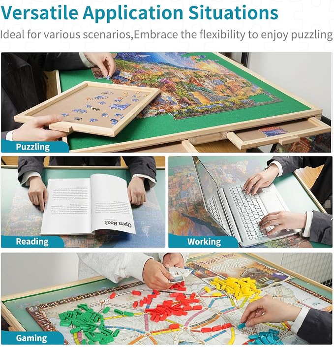 1500pcs Puzzle Table with Legs, 34.25" x 25.2"Wooden Jigsaw Puzzle Board with 4 - Image 7