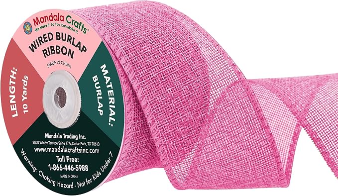 Mandala Crafts Pink Burlap Wired Ribbon 2.5 Inches Wide Jute Ribbons by MandalaCrafts