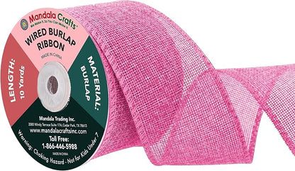 Mandala Crafts Pink Burlap Wired Ribbon 2.5 Inches Wide Jute Ribbons by MandalaCrafts