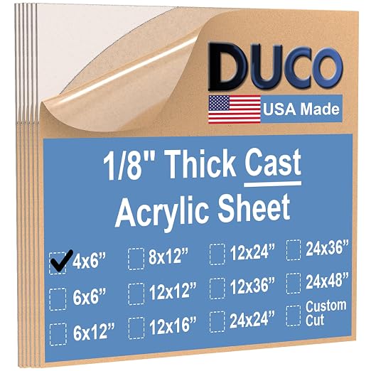 Duco USA-Made Clear Cast Acrylic Sheet 1/8 Inch Thick 4" x 6" by DucoPlasticsSupply