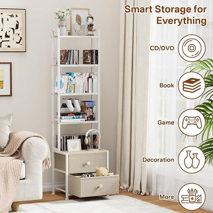 CD Storage Rack with Drawer, 5-Tier DVD Organizer Shelf w/Adjustable Book - Image 4