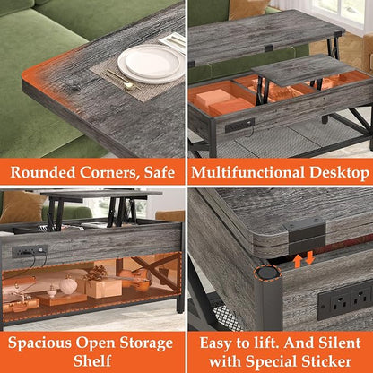 Aheaplus Coffee Table Lift Top Multi-Function Coffee Table Converts to Dining - Image 6