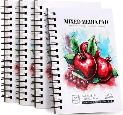 4 Pack Mixed Media Sketchbook, 5.5x8.5 inches Drawing Paper Sketch Book by Prudiut
