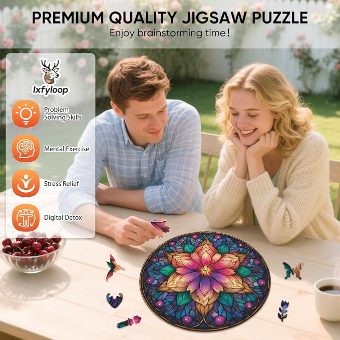 Dream Lotus Wooden Puzzles, 500 Pieces Jigsaw Puzzles 16.5x16.5 inch, Unique - Image 4