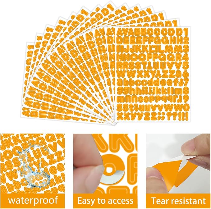 Letter Stickers, 1/2 inch 10 Sheets Orange Alphabet Sticker, Self Adhesive - Image 3