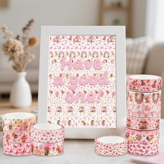 12 Rolls Fairy Washi Tape Set, Fairy Mushroom Butterfly Floral Decorative Tape - Image 6