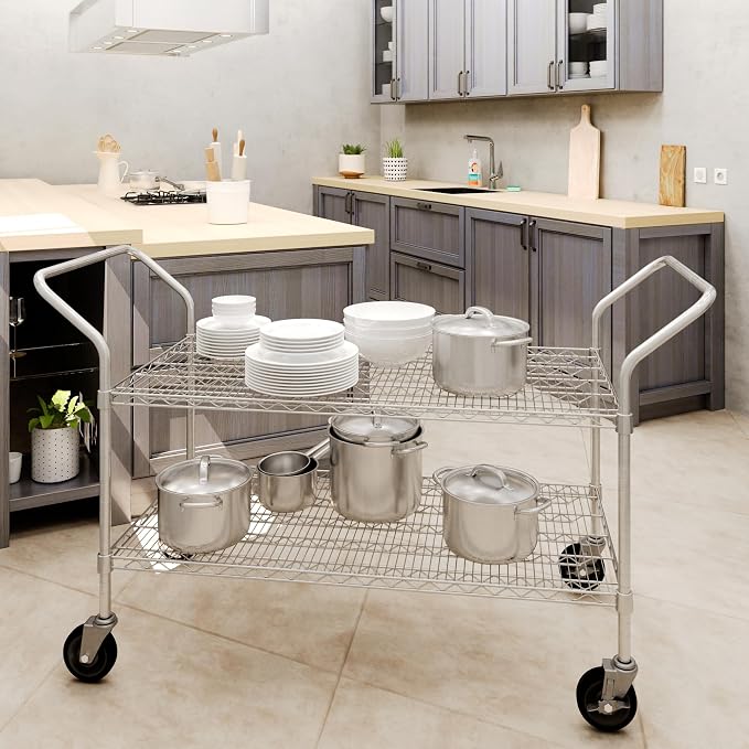 24" W x 48" L x 36" H Chrome Heavy Duty Utility Cart | 2 Tier | NSF Commercial - Image 3
