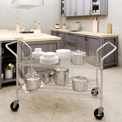 24" W x 48" L x 36" H Chrome Heavy Duty Utility Cart | 2 Tier | NSF Commercial - Image 3