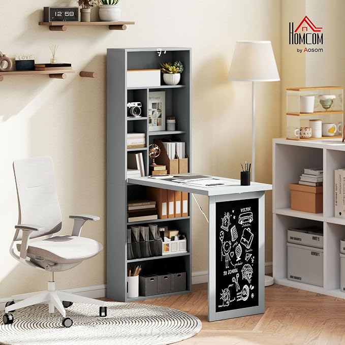 HOMCOM Fold-Out Convertible Writing Table, Wall Mount Desk Cabinet - Image 2