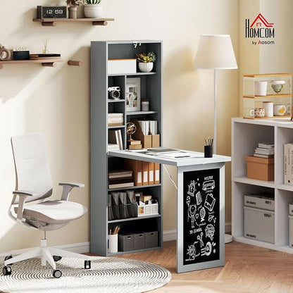HOMCOM Fold-Out Convertible Writing Table, Wall Mount Desk Cabinet - Image 2