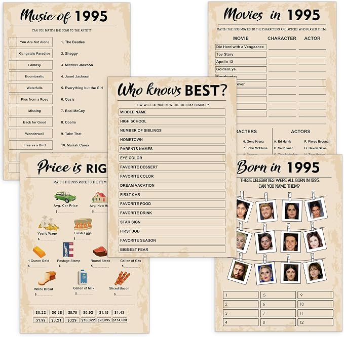 QUPT 30th Birthday Party Games, Born in 1995 Games Bundle, Birthday Party by QUPT