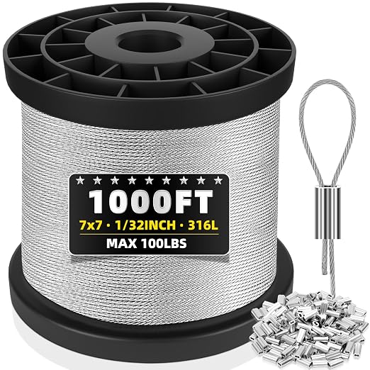 316 Stainless Steel Cable, 1000FT 1/32IN Wire Rope by Mariocsa