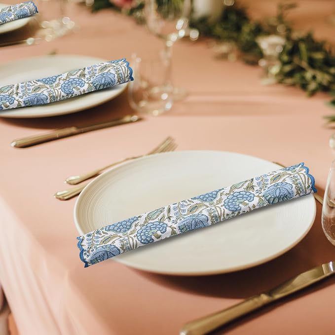 Ridhi Asparagus GreenHand Block Print Napkins 18" x 18" Set of 4 Reusable - Image 6