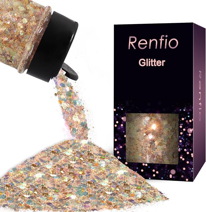 Renfio Opal Chunky Glitter, 1.75oz/50g Gold Glitter, Dreamy High Sparkle Glitter by Renfio