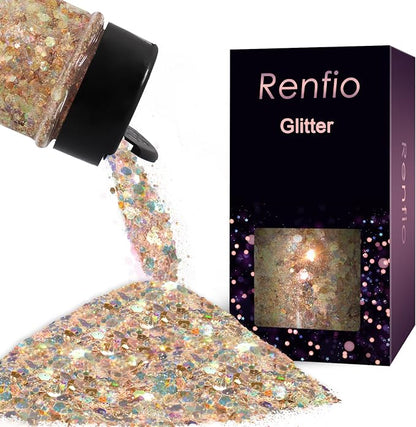 Renfio Opal Chunky Glitter, 1.75oz/50g Gold Glitter, Dreamy High Sparkle Glitter by Renfio