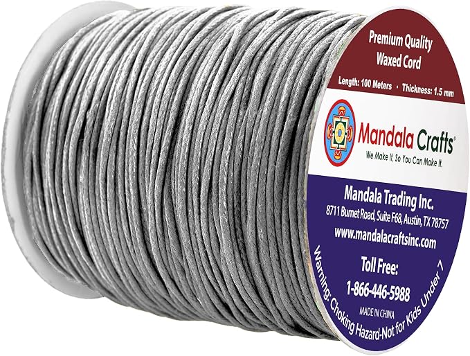 Mandala Crafts 1.5mm 109 Yards Gray Cotton Waxed Cord - Image 2