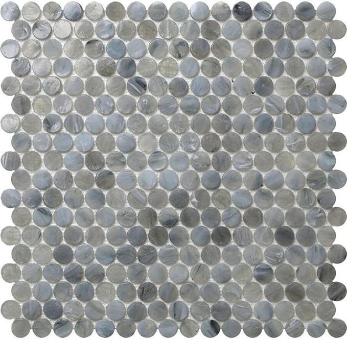 Mixed Gray Penny Round Mosaic Glass Tile – Sample Swatch- 4"x5" by Tiletopia