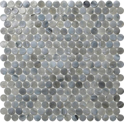 Mixed Gray Penny Round Mosaic Glass Tile – Sample Swatch- 4"x5" by Tiletopia