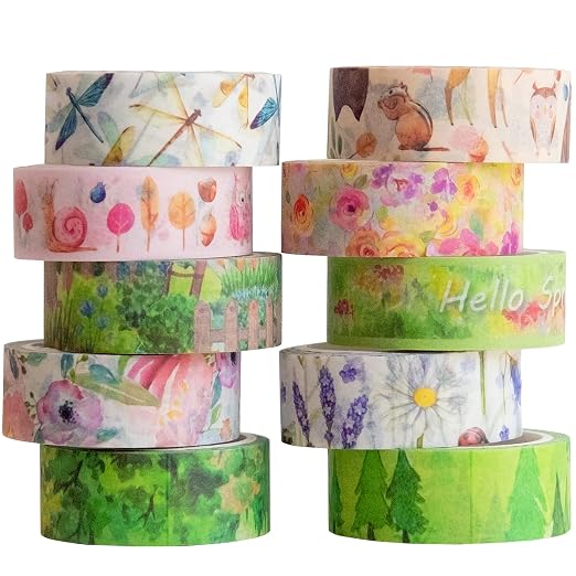 YUBBAEX 10 Rolls Four Seasons Washi Tape Set Green Grass Flowers Masking by YUBBAEXWashiTapes-MyBulletJournalFriends