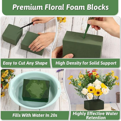 MAPVOLUT 6 Pack Green Floral Foam Blocks + 2 Rolls Waterproof Floral Tape | Wet - Image 2
