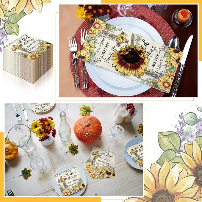 60 Pcs Sunflower Christian Cocktail Paper Napkins 6.5 x 6.5 Inches Disposable - Image 7