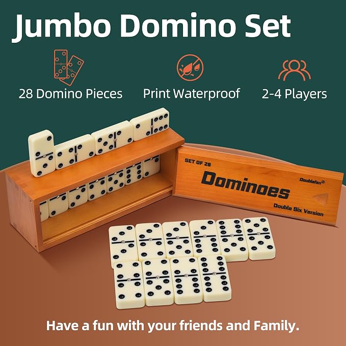 Dominos Set for Adults, Jumbo Size Double 6 Dominoes Set, Classic Board Game - Image 3