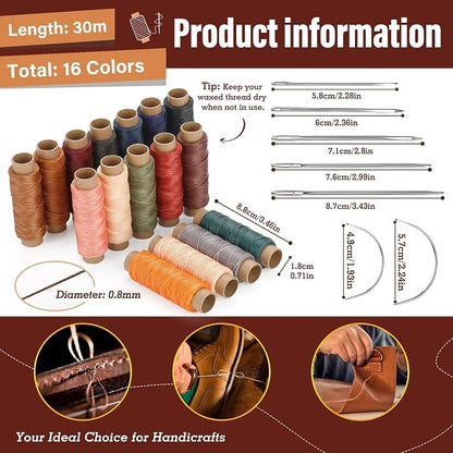 0.8 mm Leather Sewing Thread, 16 Colors 32 Yards Waxed Thread, Round Waxed - Image 2