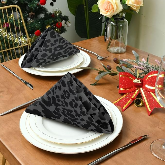 ALAZA Dark Gray Cheetah Leopard Print Cloth Napkins Set of 6, 20x20 Inch - Image 6