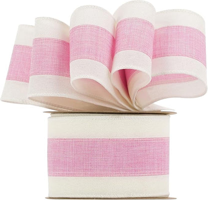MEEDEE Pink White Stripe Wired Burlap Ribbon - Image 6