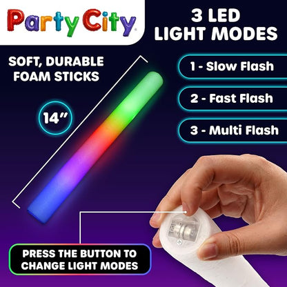 Party City 36pk LED Foam Glow Sticks 14”- Glow in the Dark Party Supplies Favors - Image 4