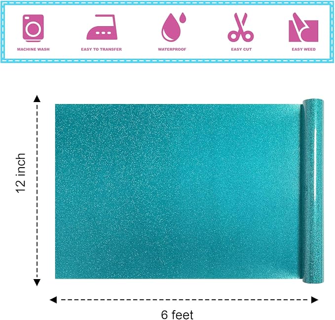 Agate Green Glitter HTV Heat Transfer Vinyl 12" x6FT Glitter Vinyl - Image 2