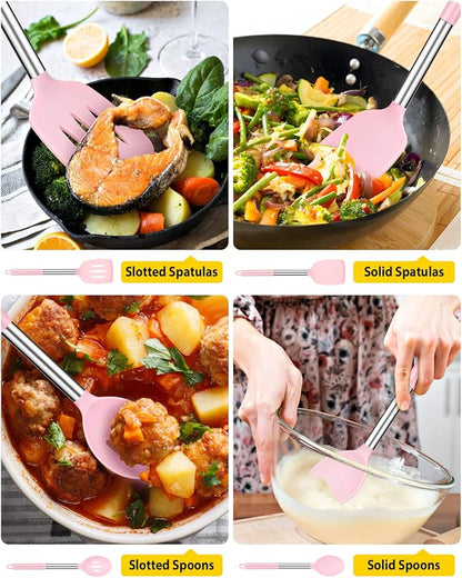 Pack of 4 Silicone Cooking Utensils Set, Non Stick Large Solid Spatulas - Image 3