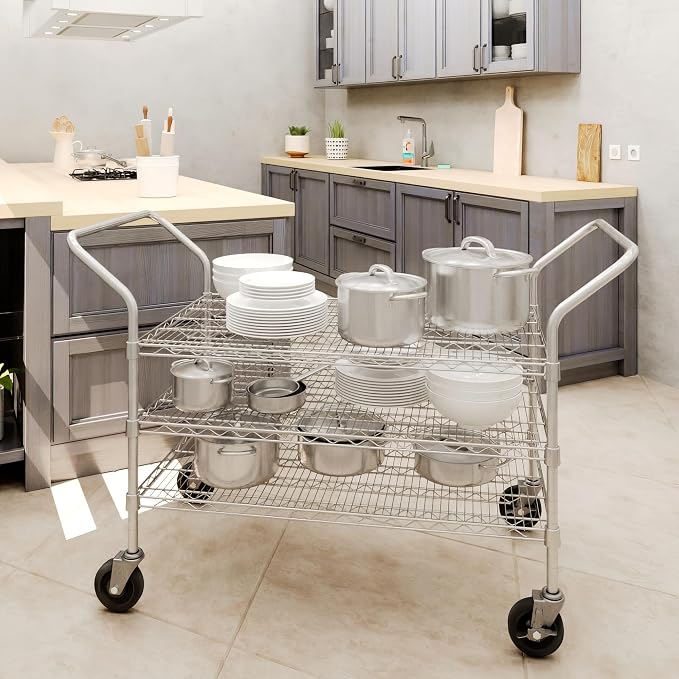24" W x 42" L x 36" H Chrome Heavy Duty Utility Cart | 3-Tier | NSF Commercial - Image 3
