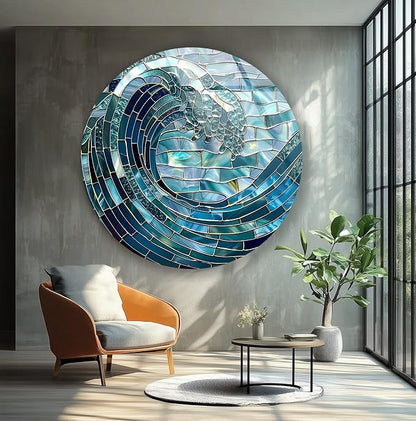My Photostation.com 31.5'' Diameter Ocean Wave in Blue Mosaic Round Glass Wall - Image 4