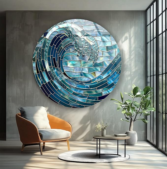 My Photostation.com 20'' Diameter Ocean Wave in Blue Mosaic Round Glass Wall - Image 4