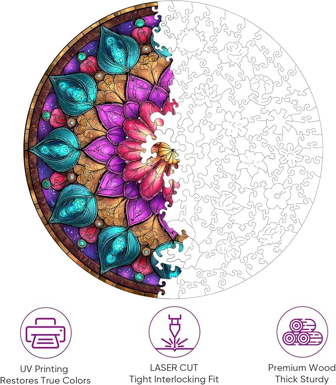 Wooden Puzzles for Adults, Mandala Puzzles 200 Pieces, Unique Shaped Jigsaw - Image 3