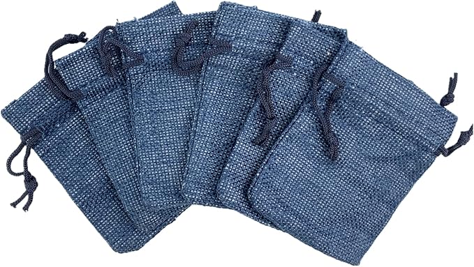 Palmhomee Pack of 25 Navy Blue Burlap Gift Bags - Image 2