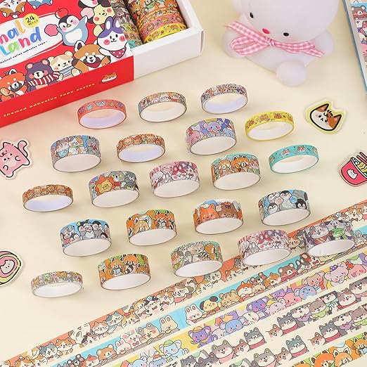 24 Rolls Colorful Cute Cartoon Animal Writable Washi Tape Set, Decorative Tapes - Image 3