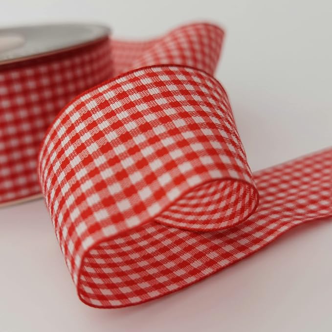 1.5 Inch Red and White Woven Edge 100% Polyester Gingham Ribbon 25 Yards Each - Image 6