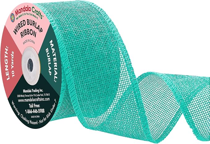 Mandala Crafts Turquoise Burlap Wired Ribbon 2 Inches Wide Jute Ribbons by MandalaCrafts