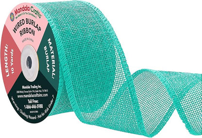 Mandala Crafts Turquoise Burlap Wired Ribbon 2 Inches Wide Jute Ribbons by MandalaCrafts