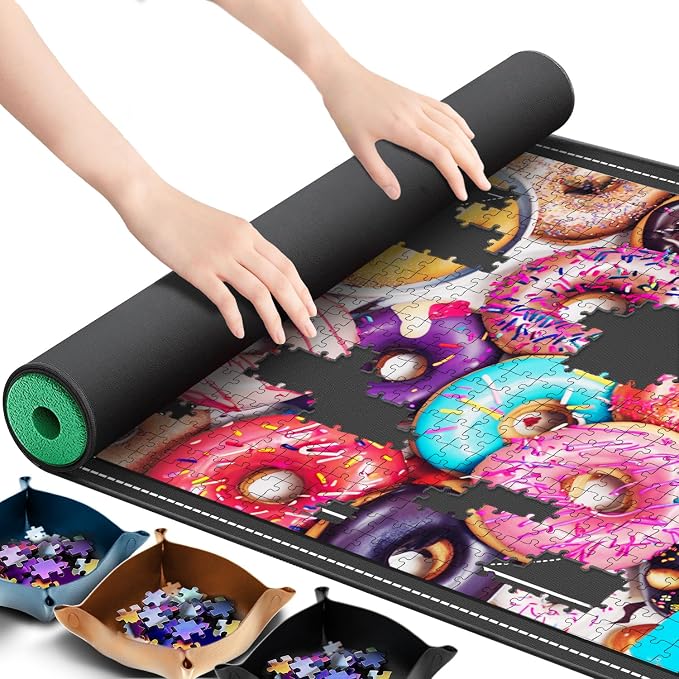 Lwoeo Jigsaw Puzzle Mat Roll Up, No Creases 53.3” x 35” Rubber Saver Pad Up to by Lwoeo