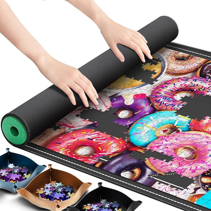 Lwoeo Jigsaw Puzzle Mat Roll Up, No Creases 53.3” x 35” Rubber Saver Pad Up to by Lwoeo
