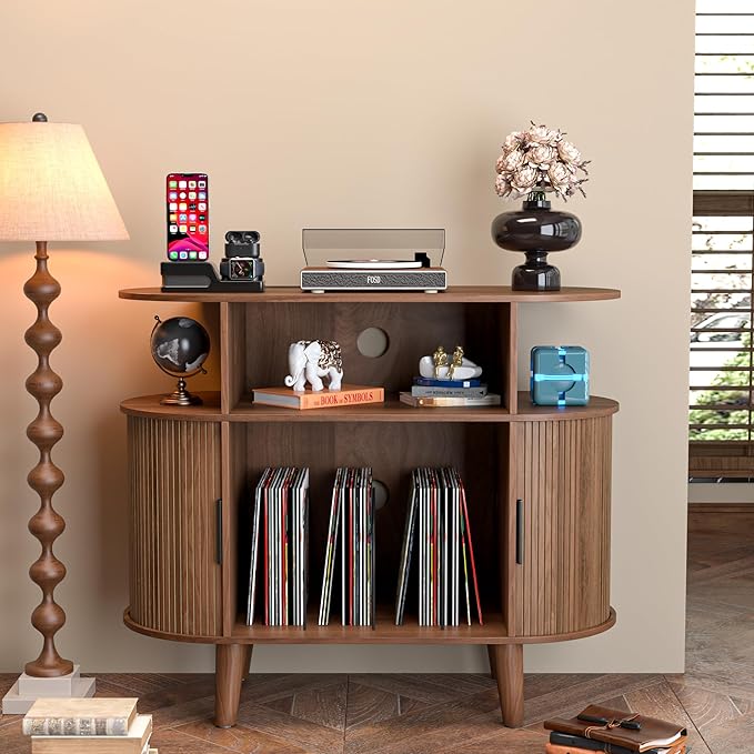 Large Round Record Player Stand by LUVIOHOME