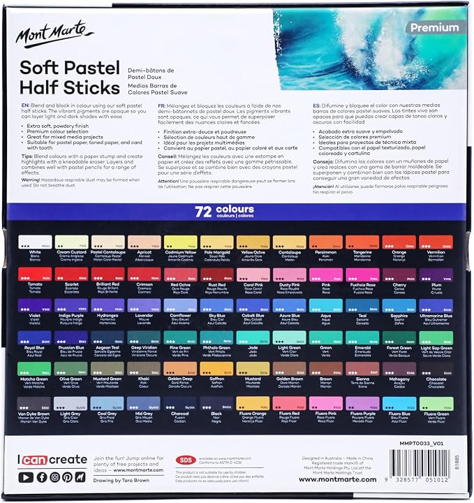 Mont Marte Soft Pastel Half Sticks 48pc, Pastels Art Supplies, Artist Quality - Image 9