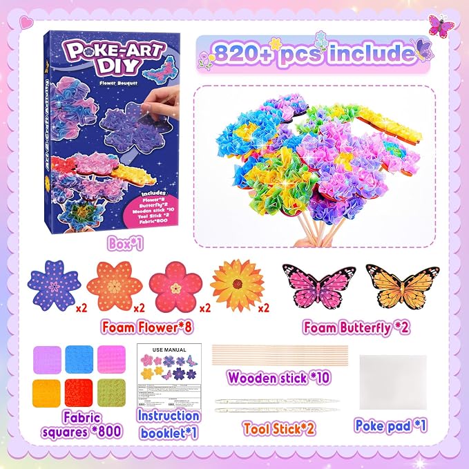 Arts and Crafts for Girls Ages 4-12, Poke Art Flower Bouquet - Image 5